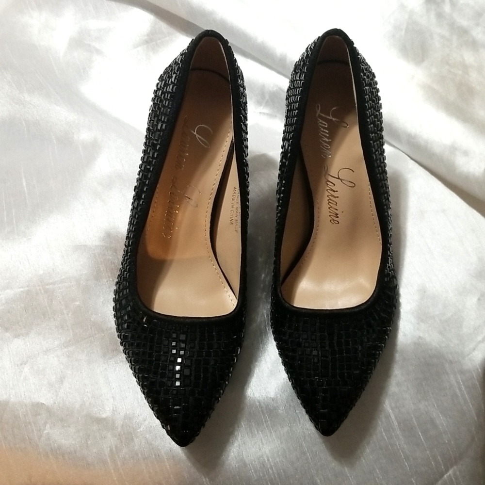 New Lauren Lorraine Crystal Studs Pointy toe Pumps Heels Embellished - Picture 5 of 9
